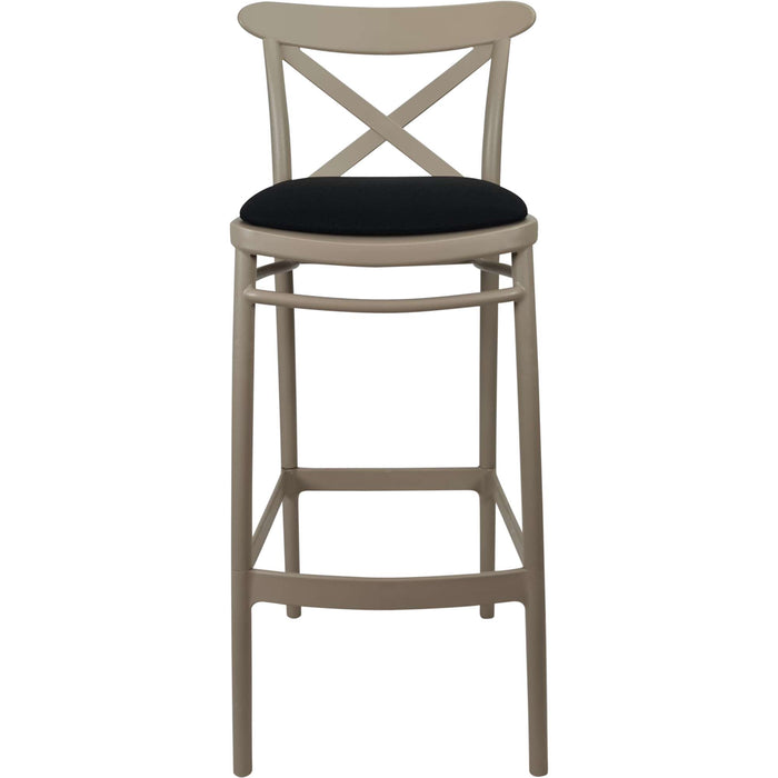 Siesta Cross Bar Stool 65cm (Counter Height) - Taupe with Black Vinyl Cushion