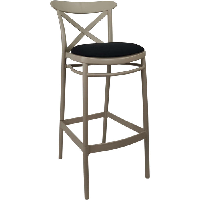 Siesta Cross Bar Stool 65cm (Counter Height) - Taupe with Black Vinyl Cushion