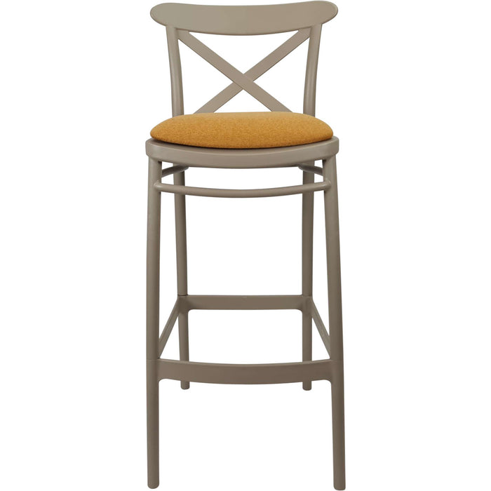 Siesta Cross Bar Stool 65cm (Counter Height) - Taupe with Orange Fabric Cushion