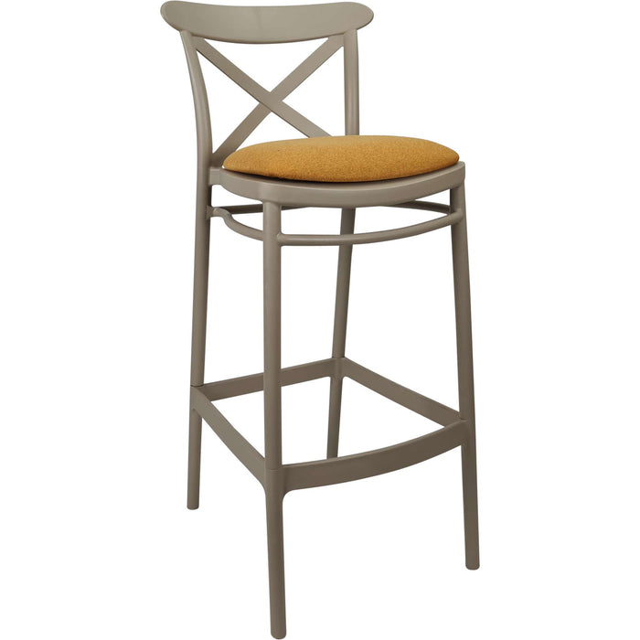 Siesta Cross Bar Stool 65cm (Counter Height) - Taupe with Orange Fabric Cushion