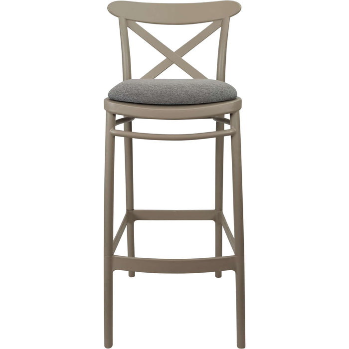 Siesta Cross Bar Stool 65cm (Counter Height) - Taupe with Taupe Fabric Cushion