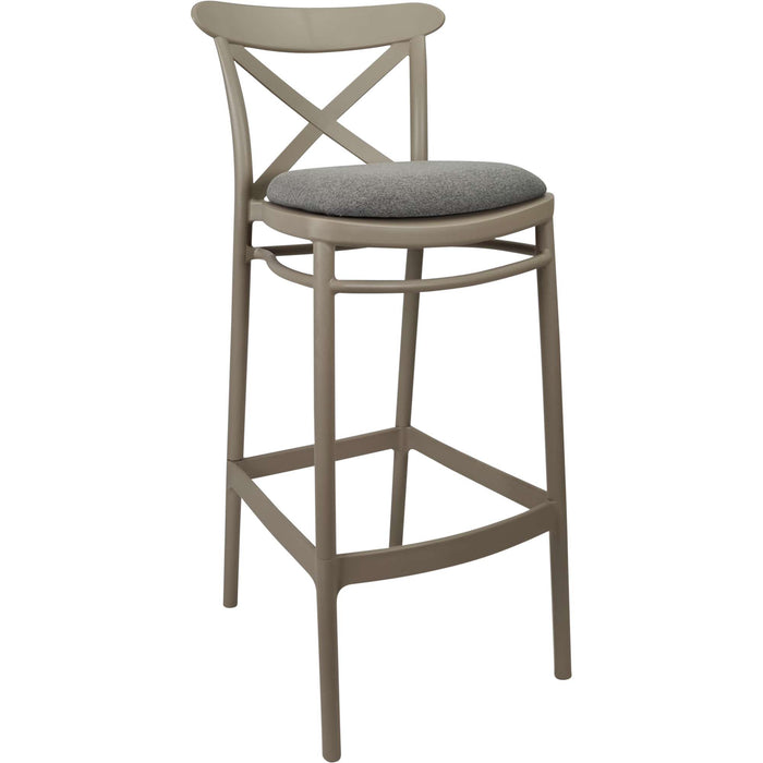 Siesta Cross Bar Stool 65cm (Counter Height) - Taupe with Taupe Fabric Cushion