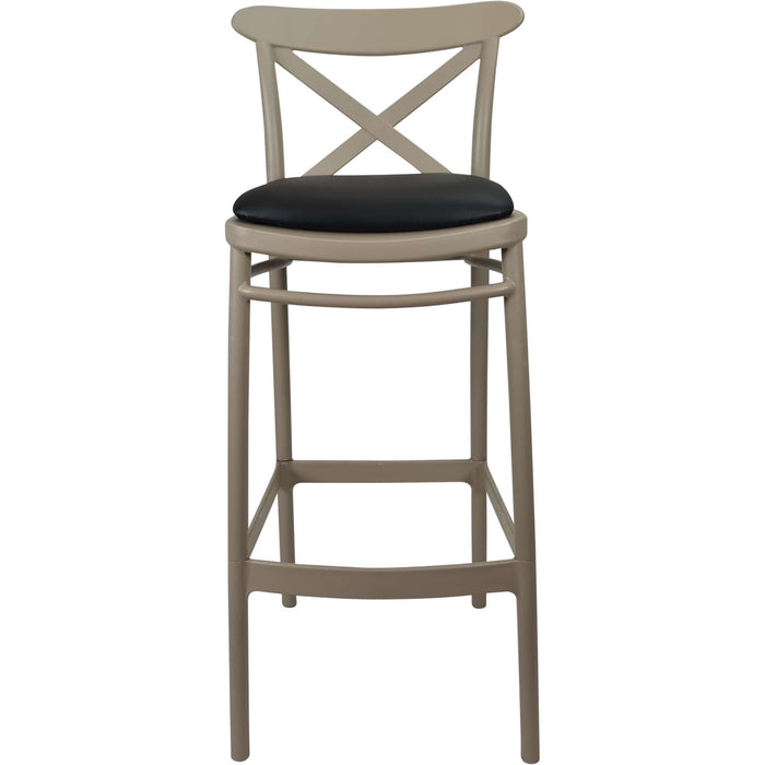 Siesta Cross Bar Stool 75cm (Dry Bar Height) - Taupe with Black Vinyl Cushion
