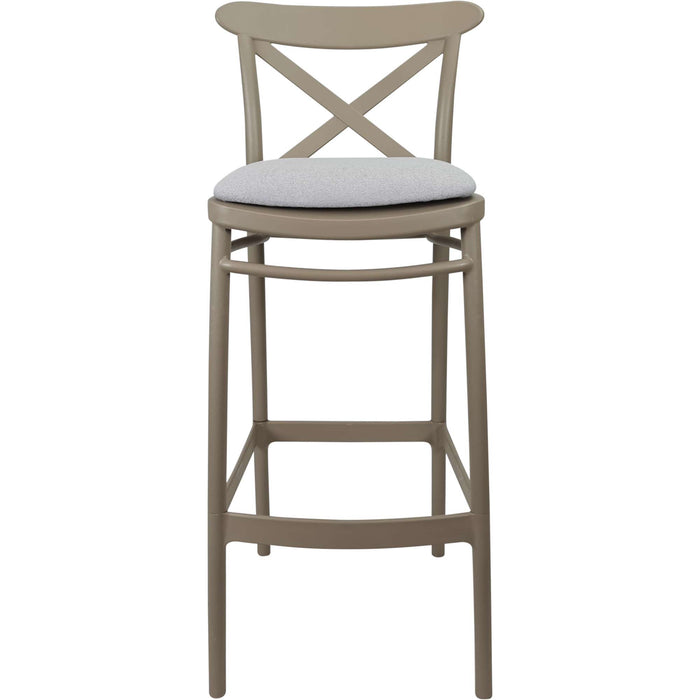 Siesta Cross Bar Stool 65cm (Counter Height) - Taupe with Light Grey Fabric Cushion