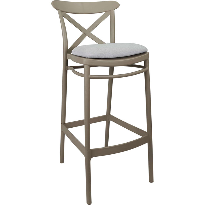 Siesta Cross Bar Stool 65cm (Counter Height) - Taupe with Light Grey Fabric Cushion