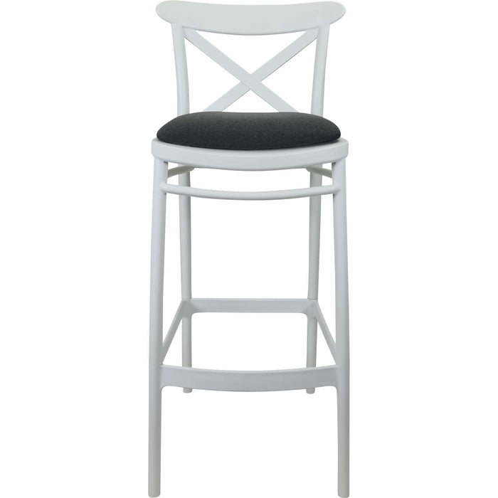 Siesta Cross Bar Stool 65cm (Counter Height) - White with Anthracite Fabric Cushion