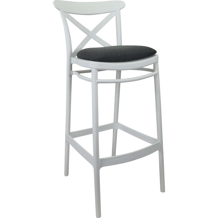 Siesta Cross Bar Stool 65cm (Counter Height) - White with Anthracite Fabric Cushion