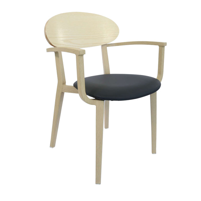 Durafurn Atlanta Armchair - Narrow Ply Backrest - Oak Frame/Black Vinyl Seat & Ply Backrest