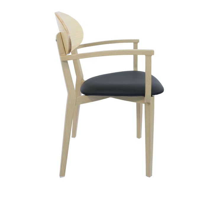 Durafurn Atlanta Armchair - Narrow Ply Backrest - Oak Frame/Black Vinyl Seat & Ply Backrest