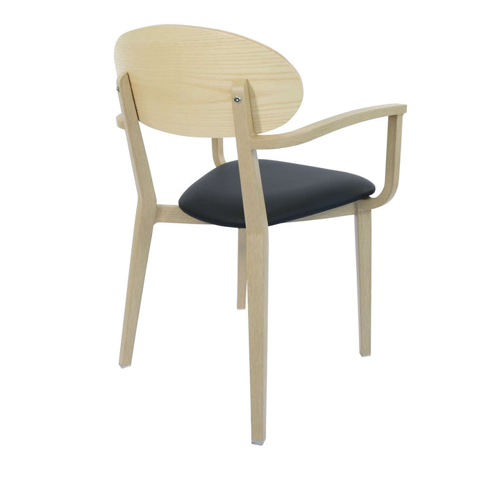 Durafurn Atlanta Armchair - Narrow Ply Backrest - Oak Frame/Black Vinyl Seat & Ply Backrest