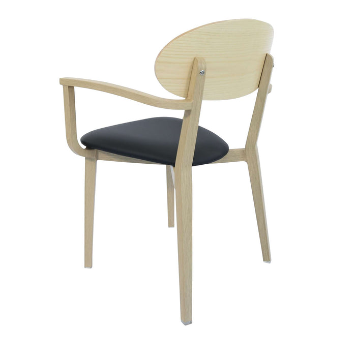 Durafurn Atlanta Armchair - Narrow Ply Backrest - Oak Frame/Black Vinyl Seat & Ply Backrest