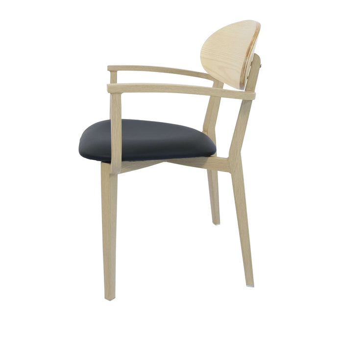 Durafurn Atlanta Armchair - Narrow Ply Backrest - Oak Frame/Black Vinyl Seat & Ply Backrest