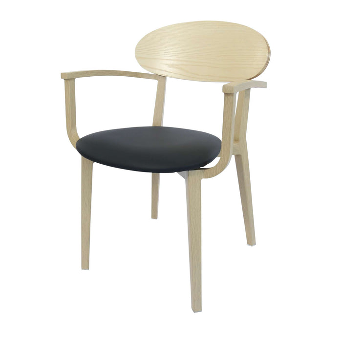Durafurn Atlanta Armchair - Narrow Ply Backrest - Oak Frame/Black Vinyl Seat & Ply Backrest