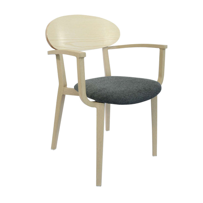 Durafurn Atlanta Armchair - Narrow Ply Backrest - Oak Frame/Dark Grey Fabric Seat & Ply Backrest