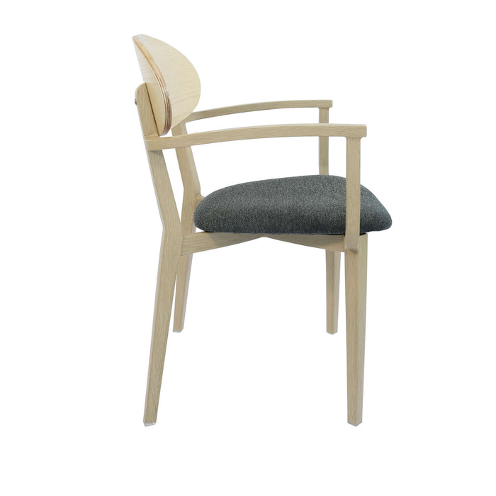 Durafurn Atlanta Armchair - Narrow Ply Backrest - Oak Frame/Dark Grey Fabric Seat & Ply Backrest