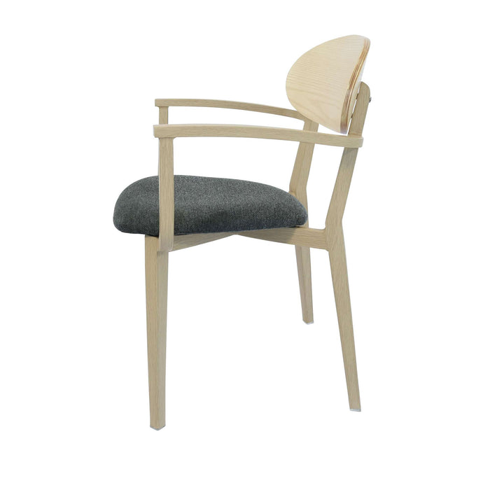 Durafurn Atlanta Armchair - Narrow Ply Backrest - Oak Frame/Dark Grey Fabric Seat & Ply Backrest