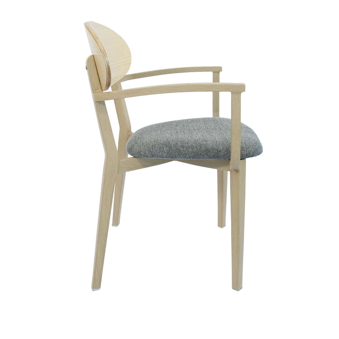 Durafurn Atlanta Armchair - Narrow Ply Backrest - Oak Frame/ Grey Fabric Seat & Ply Backrest
