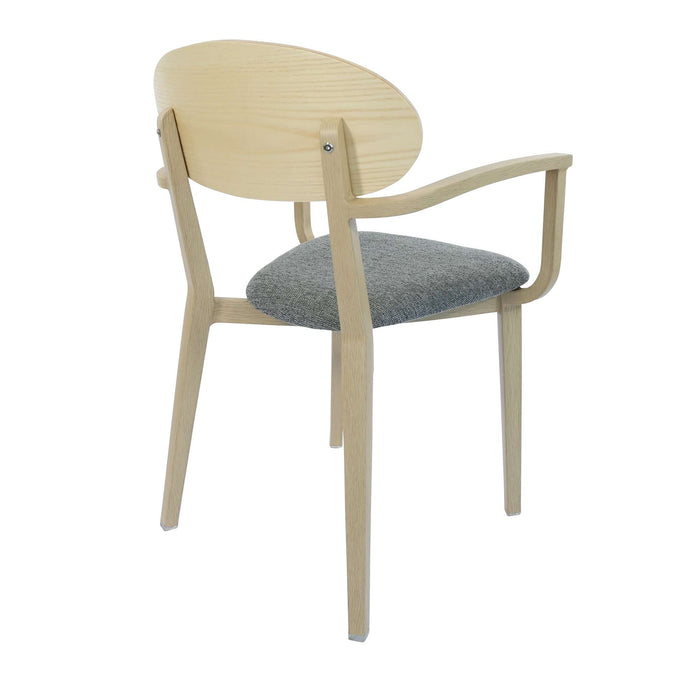 Durafurn Atlanta Armchair - Narrow Ply Backrest - Oak Frame/ Grey Fabric Seat & Ply Backrest