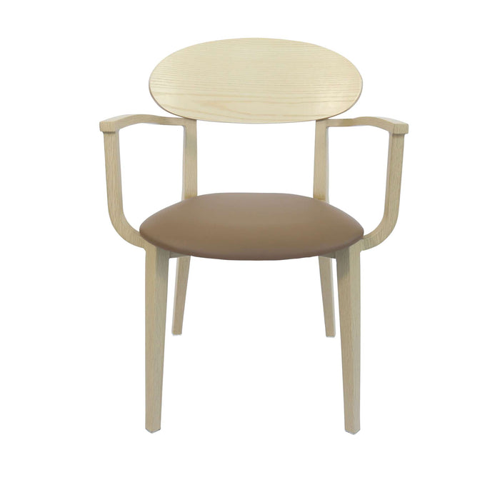 Durafurn Atlanta Armchair - Narrow Ply Backrest - Oak Frame/Taupe Vinyl Seat & Ply Backrest