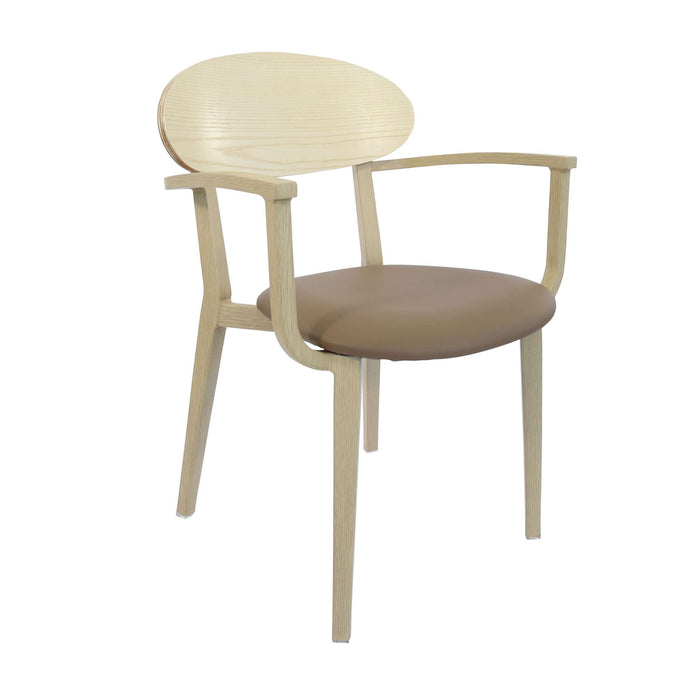 Durafurn Atlanta Armchair - Narrow Ply Backrest - Oak Frame/Taupe Vinyl Seat & Ply Backrest