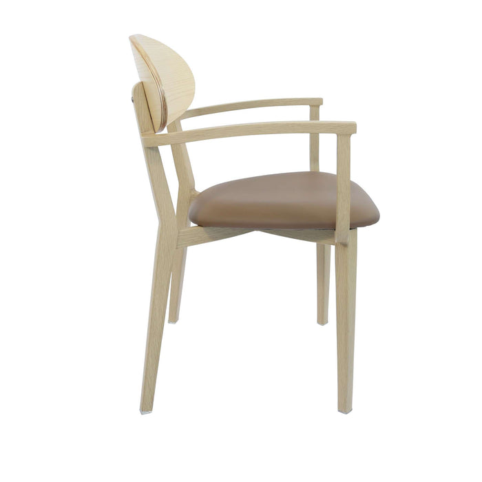 Durafurn Atlanta Armchair - Narrow Ply Backrest - Oak Frame/Taupe Vinyl Seat & Ply Backrest