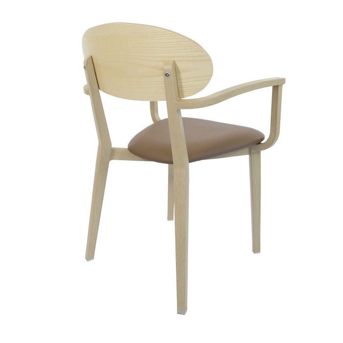 Durafurn Atlanta Armchair - Narrow Ply Backrest - Oak Frame/Taupe Vinyl Seat & Ply Backrest