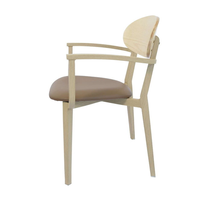 Durafurn Atlanta Armchair - Narrow Ply Backrest - Oak Frame/Taupe Vinyl Seat & Ply Backrest