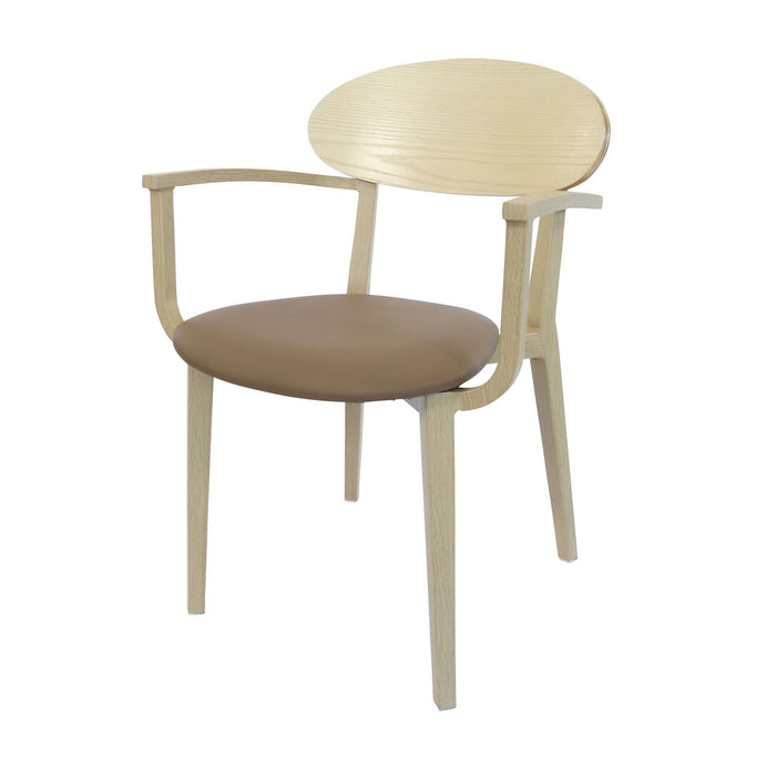 Durafurn Atlanta Armchair - Narrow Ply Backrest - Oak Frame/Taupe Vinyl Seat & Ply Backrest