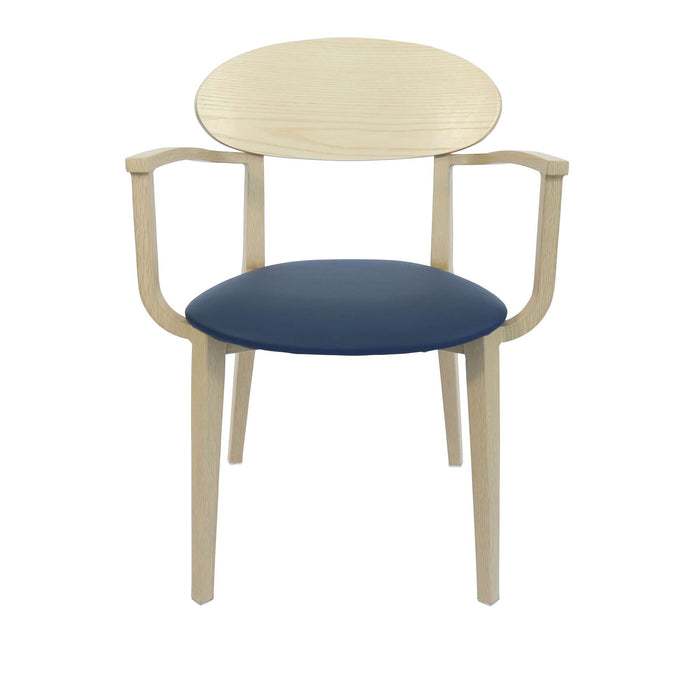 Durafurn Atlanta Armchair - Narrow Ply Backrest - Oak Frame/Navy Vinyl Seat & Ply Backrest