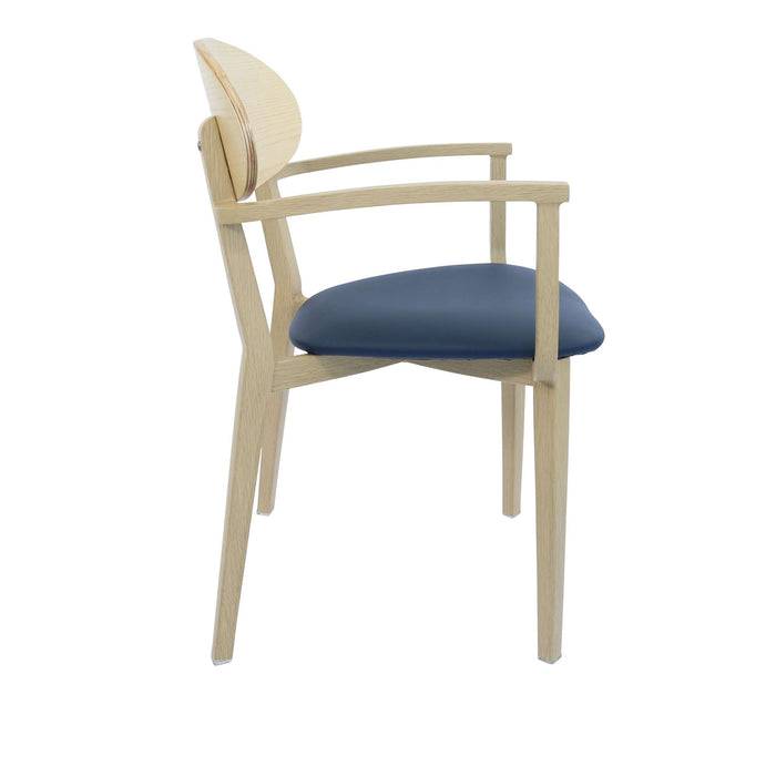 Durafurn Atlanta Armchair - Narrow Ply Backrest - Oak Frame/Navy Vinyl Seat & Ply Backrest