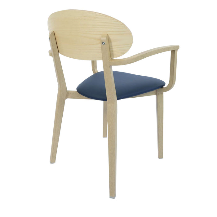Durafurn Atlanta Armchair - Narrow Ply Backrest - Oak Frame/Navy Vinyl Seat & Ply Backrest
