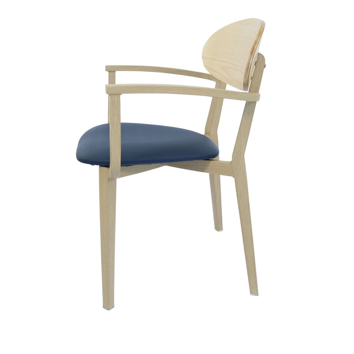 Durafurn Atlanta Armchair - Narrow Ply Backrest - Oak Frame/Navy Vinyl Seat & Ply Backrest