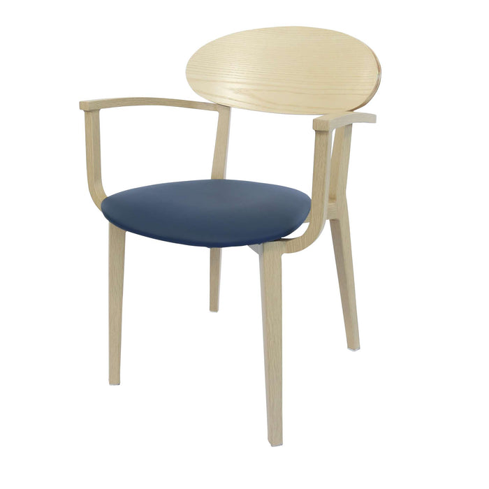 Durafurn Atlanta Armchair - Narrow Ply Backrest - Oak Frame/Navy Vinyl Seat & Ply Backrest