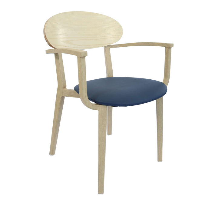Durafurn Atlanta Armchair - Narrow Ply Backrest - Oak Frame/Navy Vinyl Seat & Ply Backrest