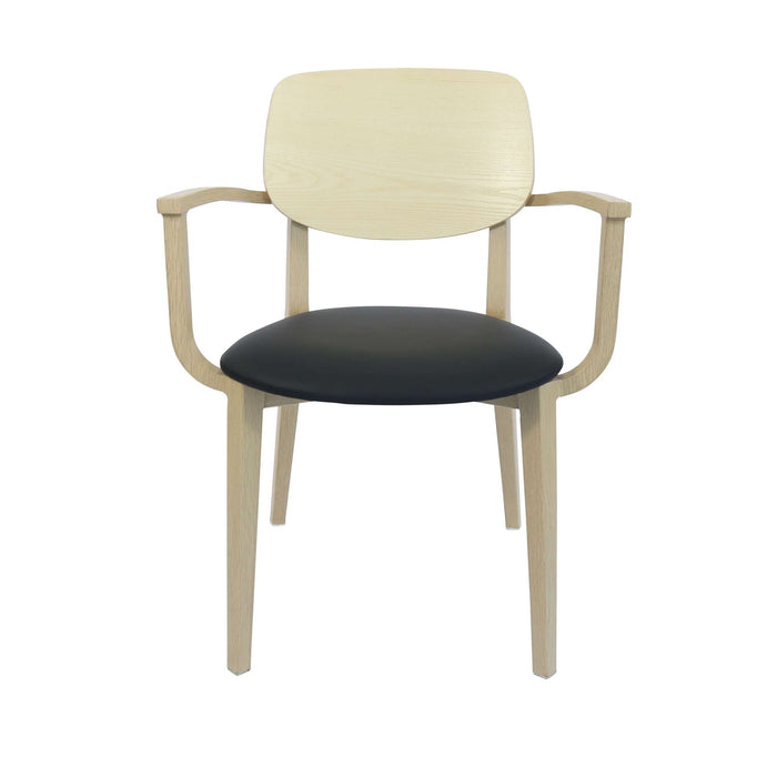 Durafurn Atlanta Armchair - large Ply Backrest - Oak Frame/Black Vinyl Seat & Ply Backrest