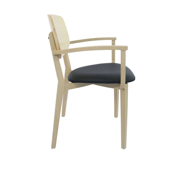 Durafurn Atlanta Armchair - large Ply Backrest - Oak Frame/Black Vinyl Seat & Ply Backrest