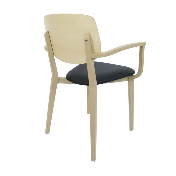 Durafurn Atlanta Armchair - large Ply Backrest - Oak Frame/Black Vinyl Seat & Ply Backrest