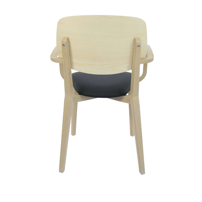 Durafurn Atlanta Armchair - large Ply Backrest - Oak Frame/Black Vinyl Seat & Ply Backrest