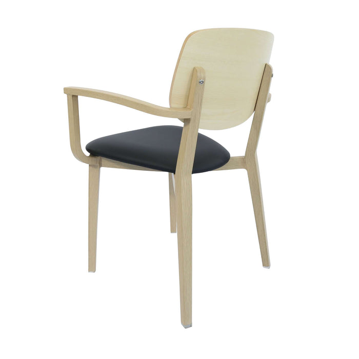 Durafurn Atlanta Armchair - large Ply Backrest - Oak Frame/Black Vinyl Seat & Ply Backrest