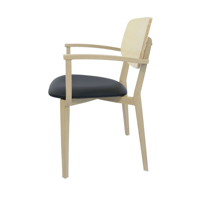Durafurn Atlanta Armchair - large Ply Backrest - Oak Frame/Black Vinyl Seat & Ply Backrest