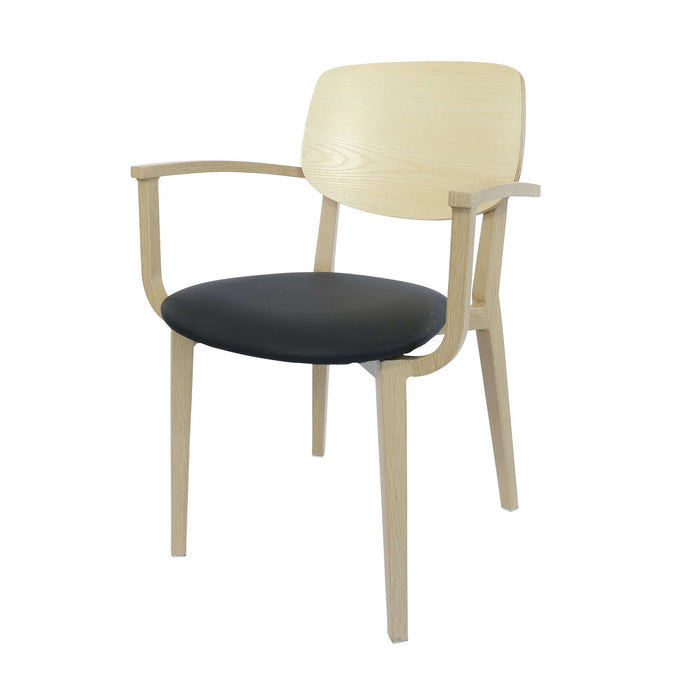 Durafurn Atlanta Armchair - large Ply Backrest - Oak Frame/Black Vinyl Seat & Ply Backrest