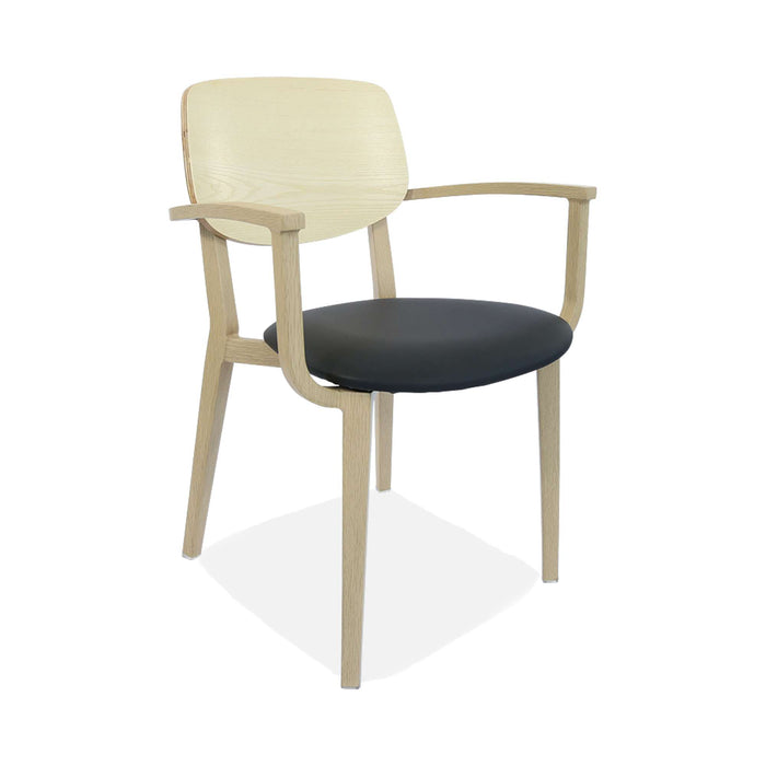 Durafurn Atlanta Armchair - large Ply Backrest - Oak Frame/Black Vinyl Seat & Ply Backrest