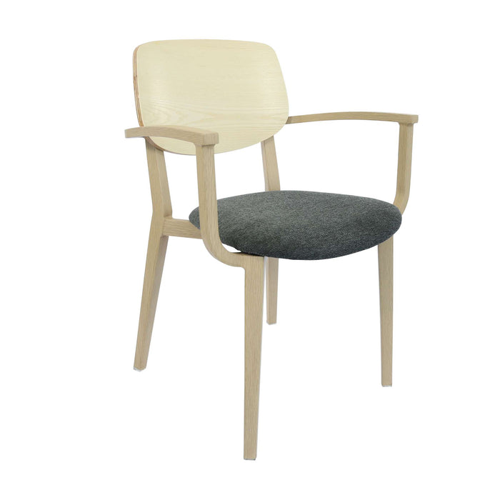 Durafurn Atlanta Armchair - large Ply Backrest - Oak Frame/Dark Grey Fabric Seat & Ply Backrest