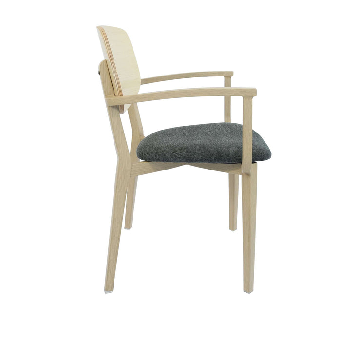 Durafurn Atlanta Armchair - large Ply Backrest - Oak Frame/Dark Grey Fabric Seat & Ply Backrest