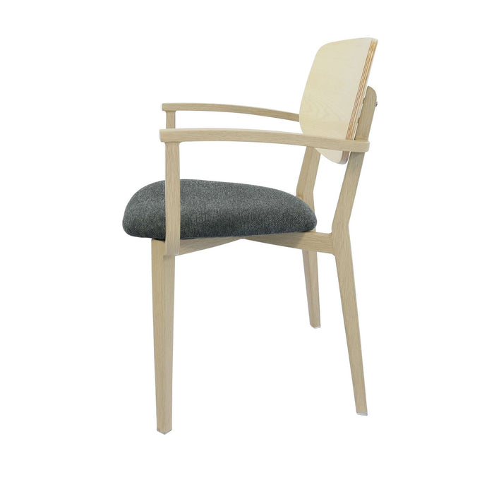 Durafurn Atlanta Armchair - large Ply Backrest - Oak Frame/Dark Grey Fabric Seat & Ply Backrest