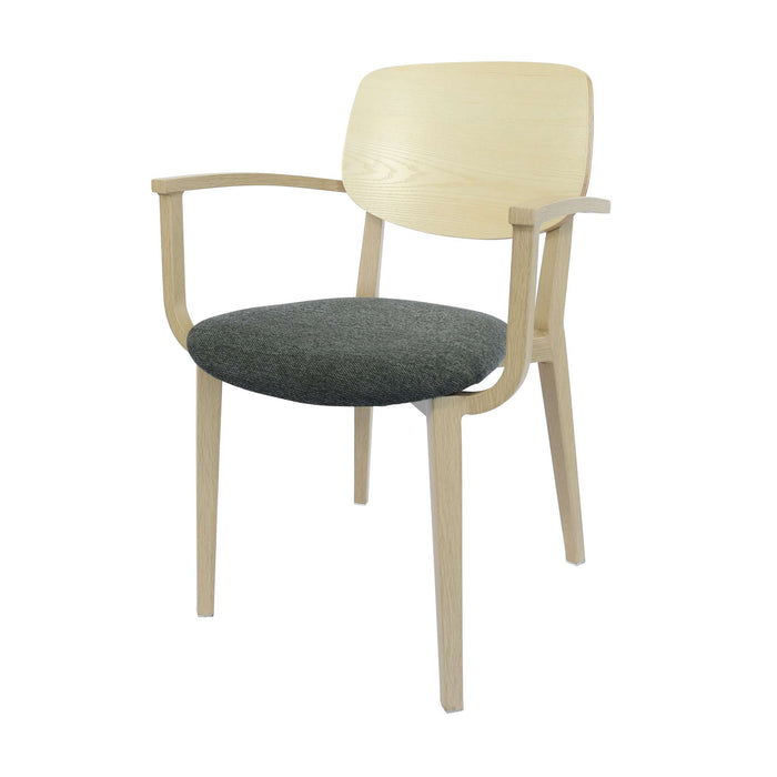 Durafurn Atlanta Armchair - large Ply Backrest - Oak Frame/Dark Grey Fabric Seat & Ply Backrest
