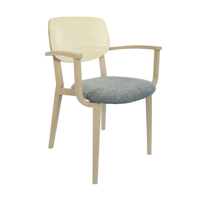 Durafurn Atlanta Armchair - large Ply Backrest - Oak Frame/ Grey Fabric Seat & Ply Backrest