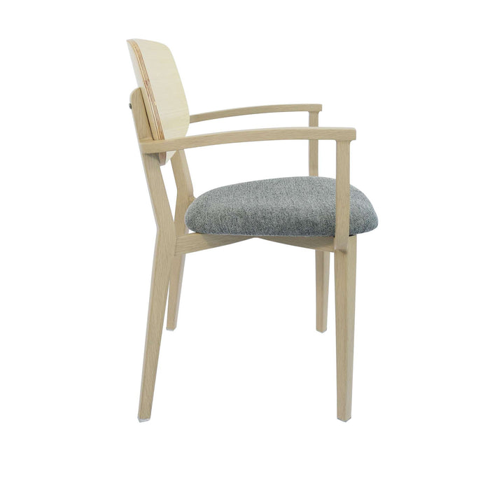 Durafurn Atlanta Armchair - large Ply Backrest - Oak Frame/ Grey Fabric Seat & Ply Backrest