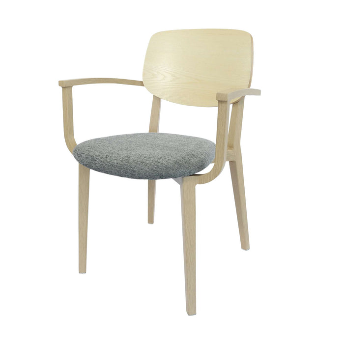 Durafurn Atlanta Armchair - large Ply Backrest - Oak Frame/ Grey Fabric Seat & Ply Backrest