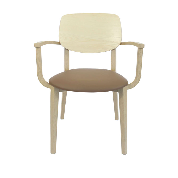 Durafurn Atlanta Armchair - large Ply Backrest - Oak Frame/Taupe Vinyl Seat & Ply Backrest